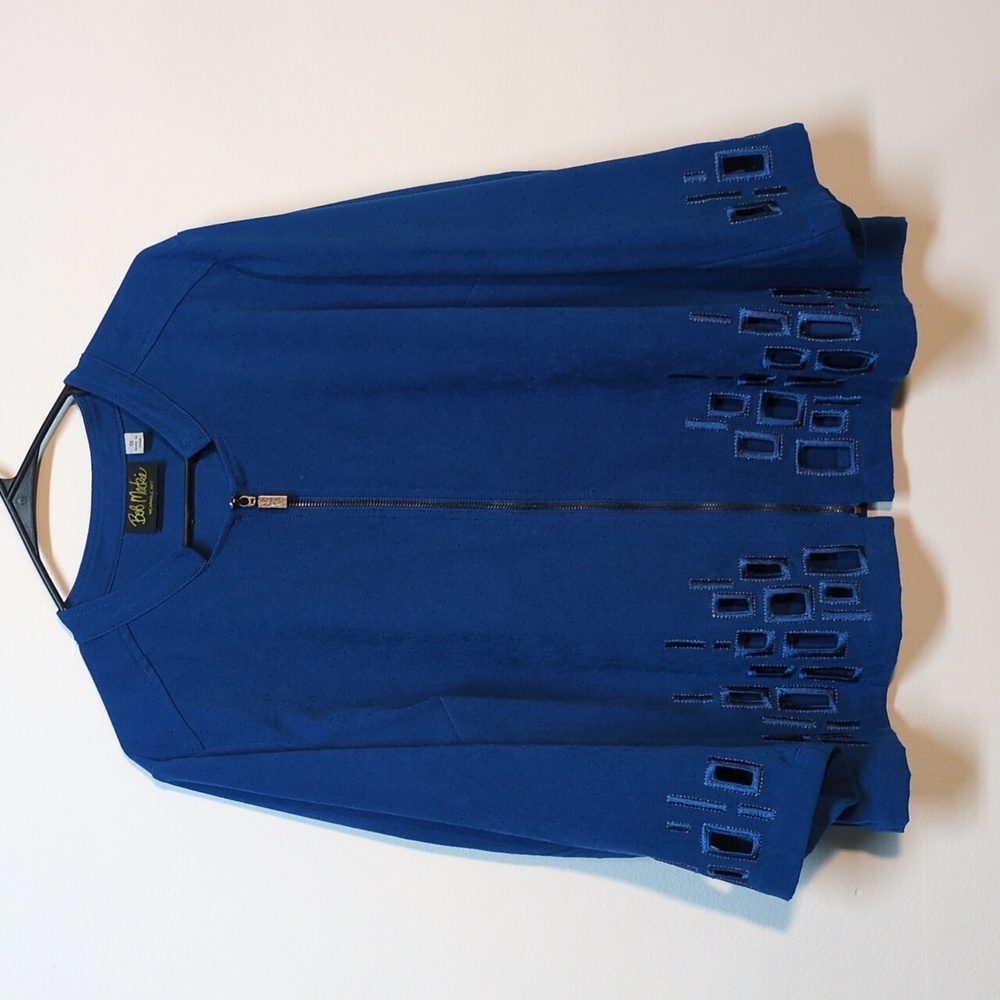 Bob Mackie Wearable Art Zip-Up Blue Square Accent Jacket, Size XL